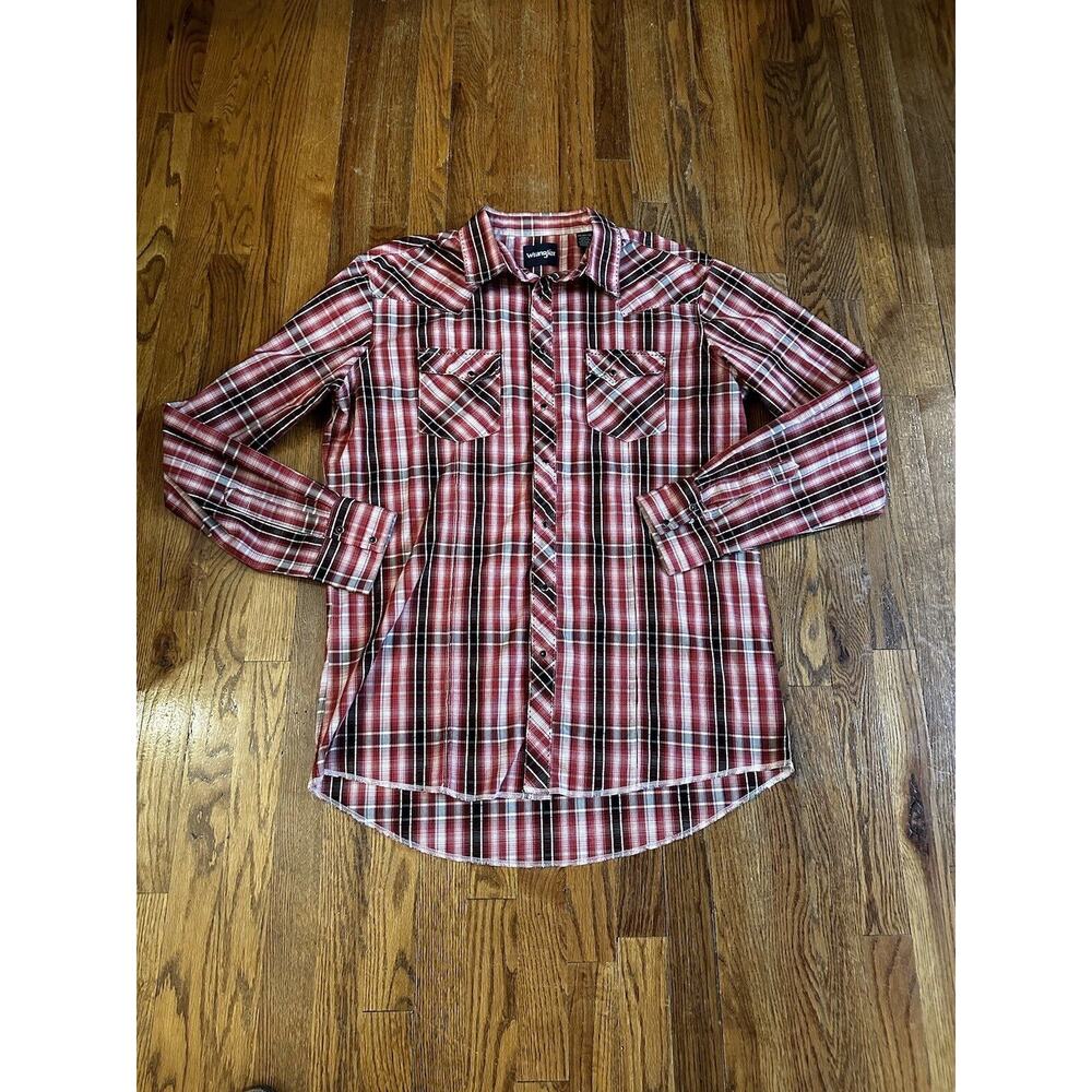 Wrangler Pearl Snap Shirt Mens Size XL Tall, Plaid Long Sleeve Western Cowboy - Picture 7 of 9